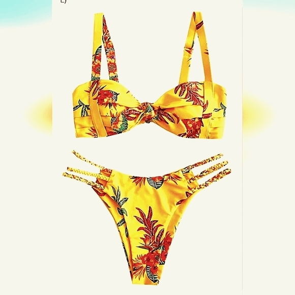 Zaful Swimwear Other - 🌟NWOT Luxe Tropical Mustard Yellow Two Piece Bathing Suit Size L🌟